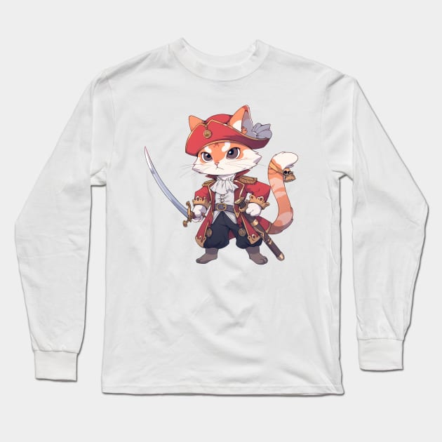 Pirate Swashbuckler Cat Hero Long Sleeve T-Shirt by SundayDonuts